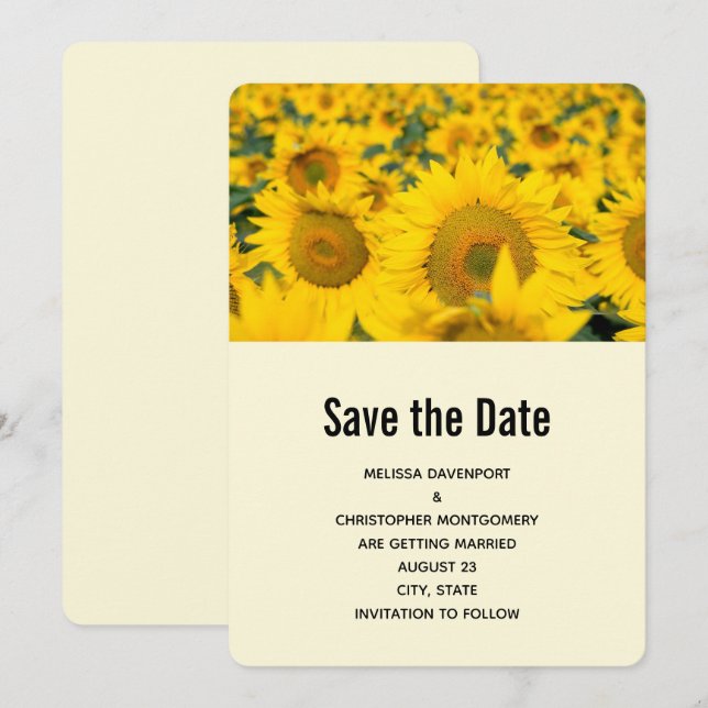 Save The Date Mariage Champ Jaune de Tournesols (Devant / Derrière)