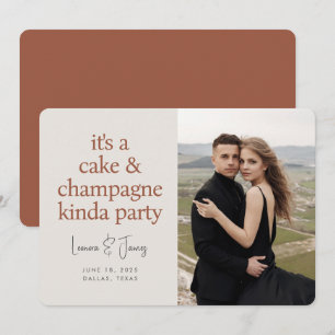 Save The Date Mariage Champagne Gâteau Typographie Terracotta
