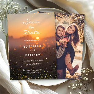 Save The Date Mariage Champêtre au Crépuscule Doré avec des Luci