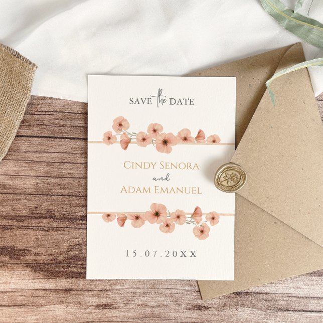 Save The Date Mariage Champêtre aux Fleurs Sauvages Rose Pâle (Créateur téléchargé)
