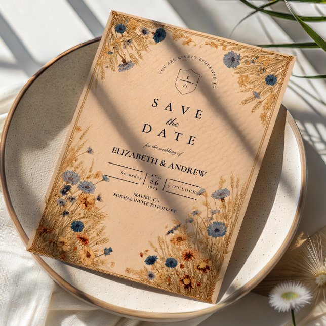 Save The Date Mariage Champêtre Bleu Bleuet Rustique (Créateur téléchargé)