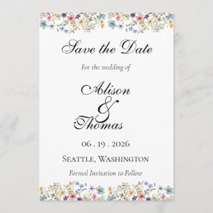 Save The Date Mariage Champêtre Fantaisiste de Prairie Fleurie E