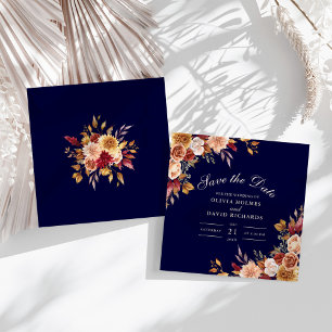 Save The Date Mariage Champêtre Moderne Orange Brûlé et Bleu Mar