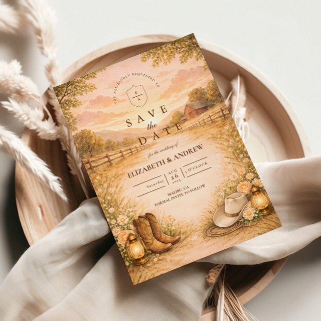 Save The Date Mariage champêtre rustique occidental (Créateur téléchargé)