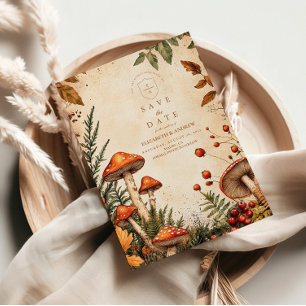 Save The Date Mariage Champêtre Vintage aux Champignons de la Fo