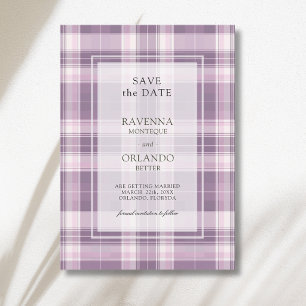 Save The Date Mariage champêtre vintage prune carreaux violets