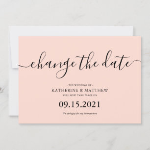 Save The Date Mariage Changement de Date Typographie Rose Tendre