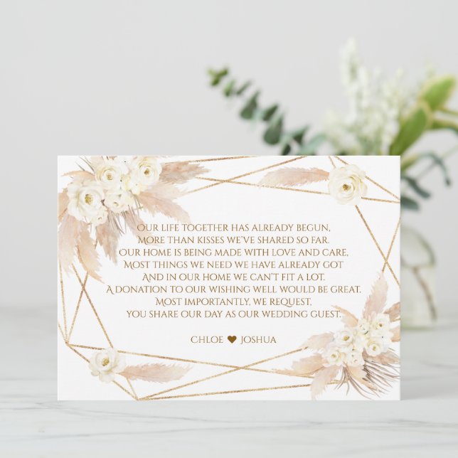 Save The Date Mariage Charmant Roses Blanches Herbe des Pampas O (Debout devant)