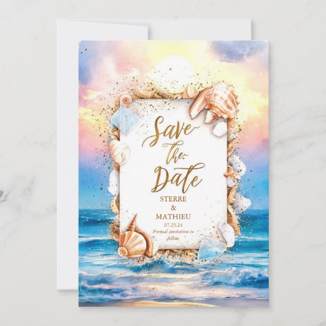 Save The Date Mariage Chic Corals Beach (Devant)