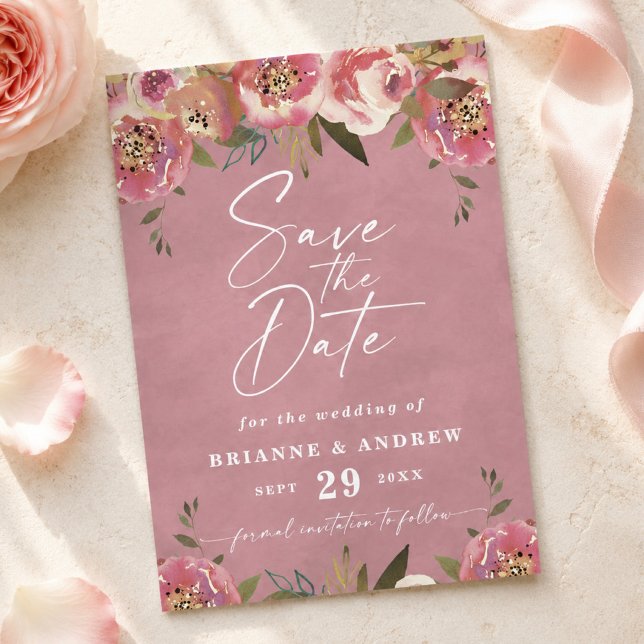 Save The Date Mariage Chic Fleur Rose Sauvage Photo (Wild rose pink floral save the date cards)