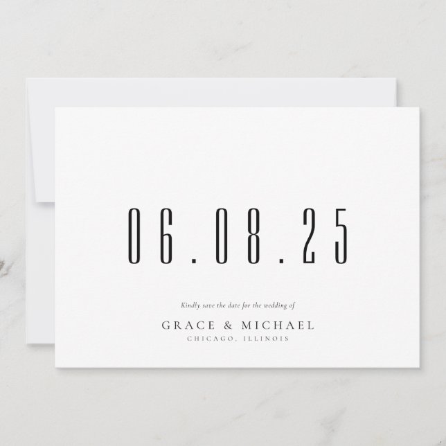 Save The Date Mariage Chic Minimal Date Non Photo Enregistrer La (Devant)