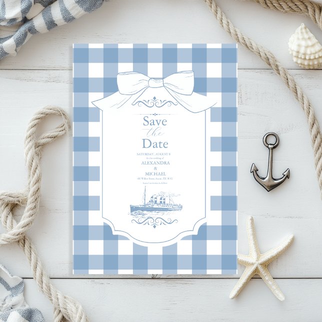Save The Date Mariage Chic Nautique Coquette Bow (Créateur téléchargé)