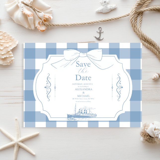 Save The Date Mariage Chic Nautique Coquette Bow (Créateur téléchargé)
