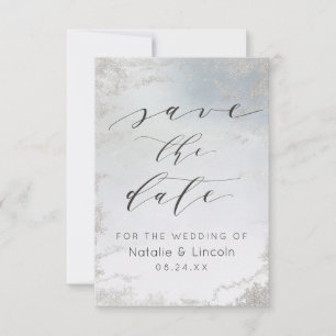 Save The Date Mariage chic Ombre Dusty Blue Frosted Silver Foil