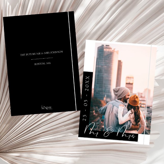 Save The Date Mariage Chic Photo Noir et Blanc (Black and White Mr. and Mrs. Script Photo Save The Date)