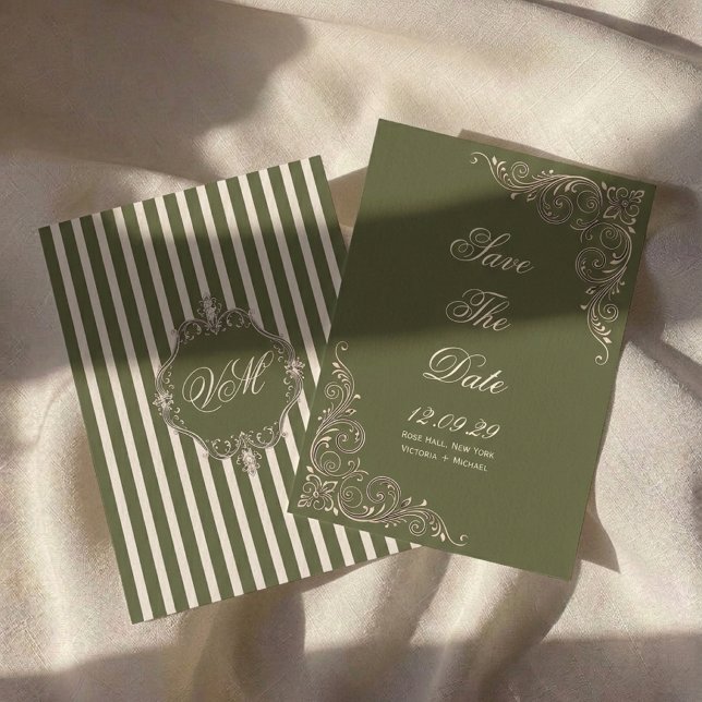 Save The Date Mariage Chic Vert Olive Ancien Argent (Créateur téléchargé)