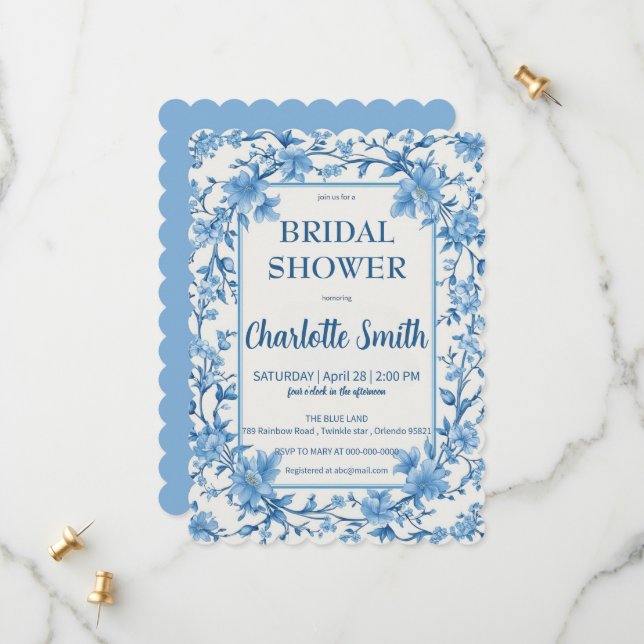 Save The Date mariage chinois bleu et blanc antique (Devant/Arrière en situation)