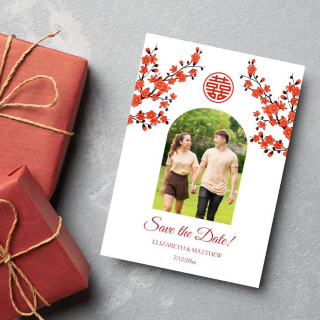 Save The Date Mariage Chinois Double Bonheur Photo Sauvez La Da (Créateur téléchargé)