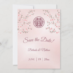 Save The Date Mariage chinois Dusty rose cerise en fleurs