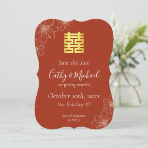 Save The Date Mariage chinois floral moderne rouge bohème