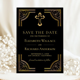 Save The Date Mariage Chrétien Croix d'Or Élégante