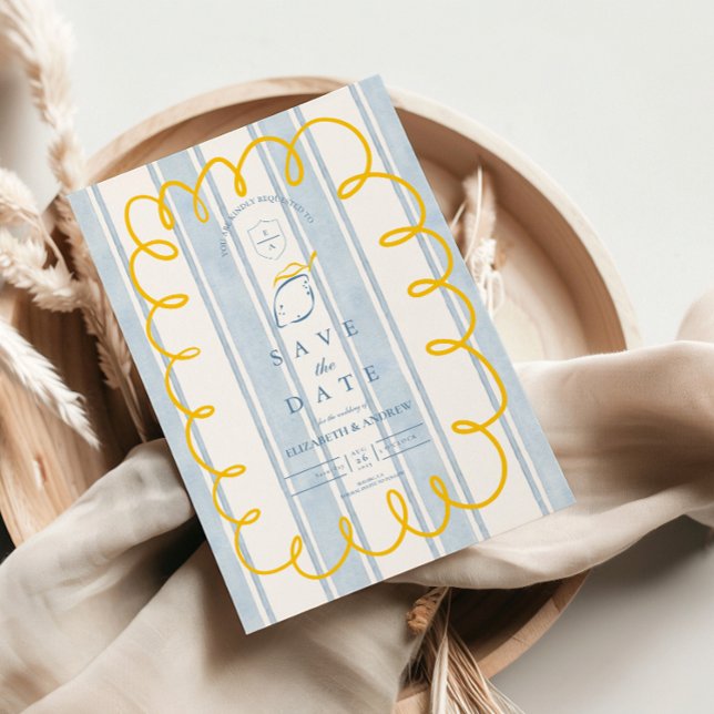 Save The Date Mariage citron bleu jaune méditerranéen (Créateur téléchargé)