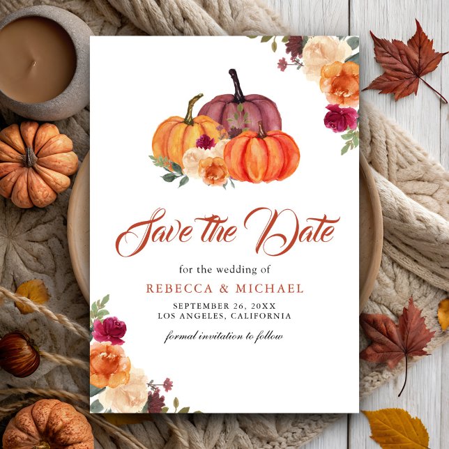 Save The Date Mariage Citrouille Florale Orange Brûlée (Créateur téléchargé)