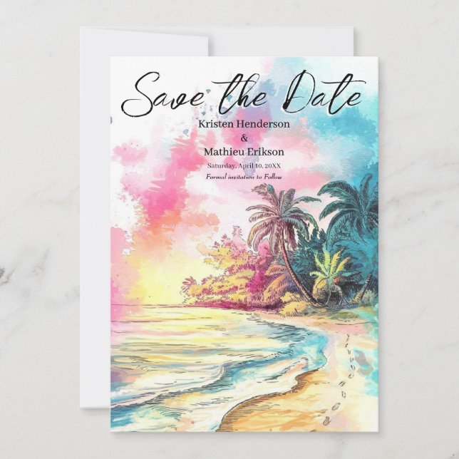 Save The Date Mariage classique à Boho Beach (Devant)