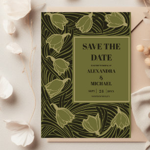 Save The Date Mariage Classique Art Nouveau Vert