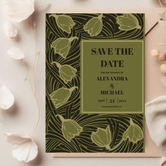 Save The Date Mariage Classique Art Nouveau Vert (Créateur téléchargé)