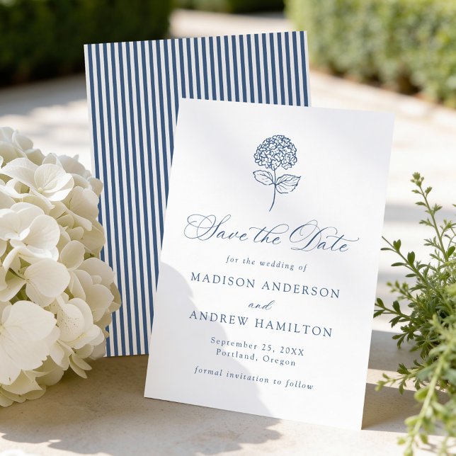Save The Date Mariage Classique au Bleu de Navy Hydrangea (Créateur téléchargé)