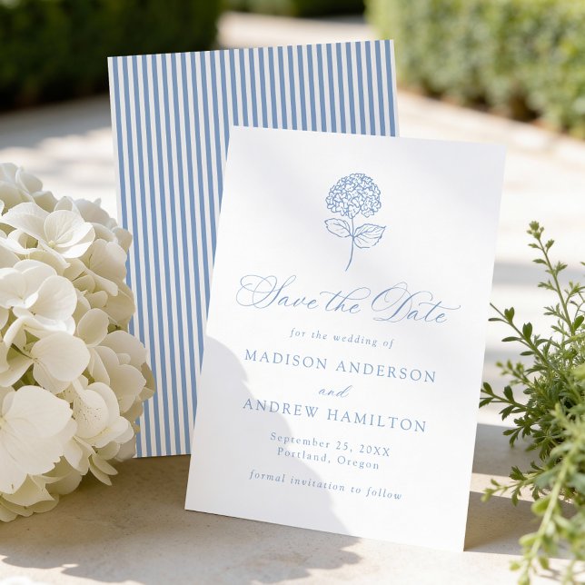 Save The Date Mariage Classique avec Hydrangeas Bleues (Créateur téléchargé)