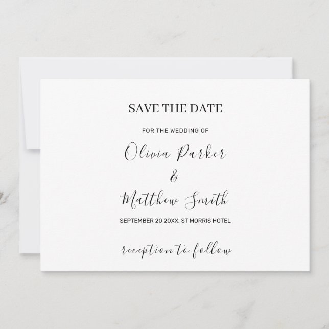 Save The Date Mariage classique blanc minimaliste (Devant)