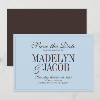Save The Date Mariage Classique Brun et Bleu Enregistrez la Date