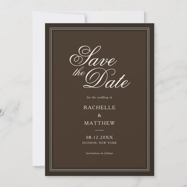 Save The Date Mariage Classique Brun Foncé Vieille Fortune (Devant)