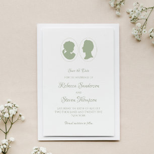 Save The Date Mariage Classique Cameo Régence Verte
