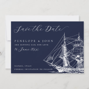 Save The Date Mariage Classique de Navire Nautical Bleu Marine