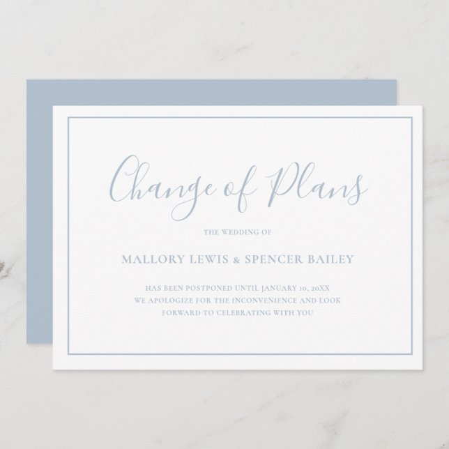 Save The Date Mariage classique Dusty Blue élégant (Devant / Derrière)