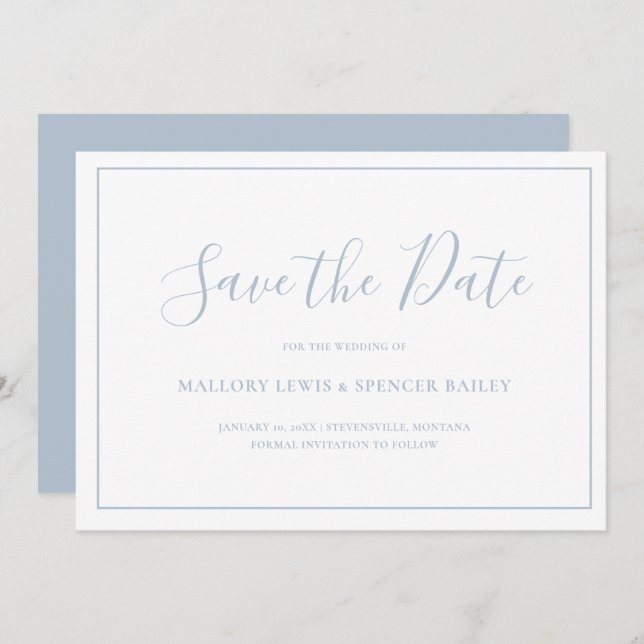 Save The Date Mariage classique Dusty Blue élégant (Devant / Derrière)