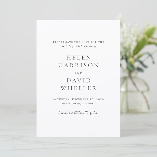 Save The Date Mariage Classique Élégant Noir et Blanc (Debout devant)