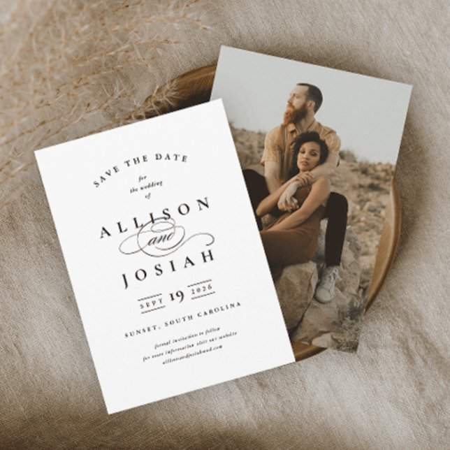 Save The Date Mariage Classique Élégant Noir et Blanc (Créateur téléchargé)