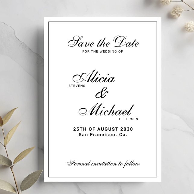 Save The Date Mariage classique élégant noir et blanc formel (Créateur téléchargé)