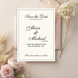 Save The Date Mariage classique élégant noir et ivoire formel