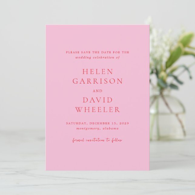 Save The Date Mariage Classique Élégant Rose et Rouge (Debout devant)