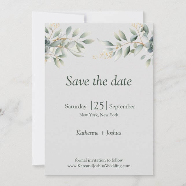 Save The Date Mariage classique Eucalyptus (Devant)