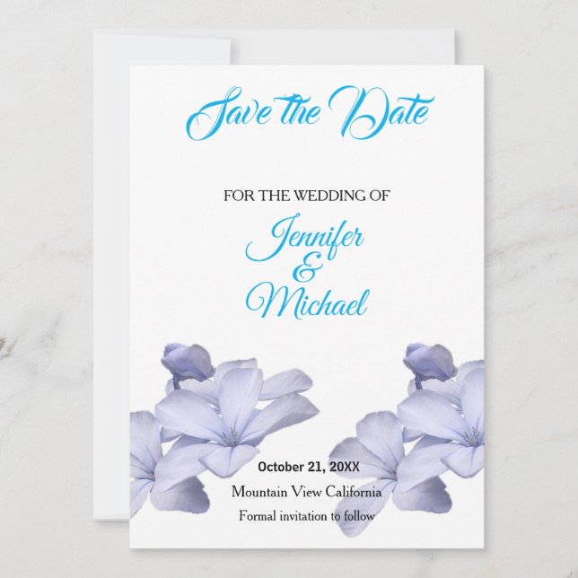 Save The Date Mariage Classique Floral Sky Blue (Devant)
