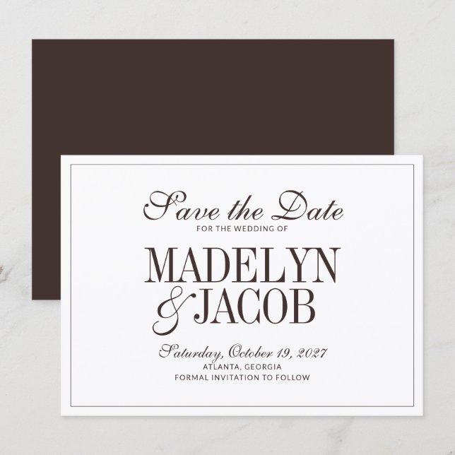 Save The Date Mariage Classique Marron Épargnez la Date (Devant / Derrière)