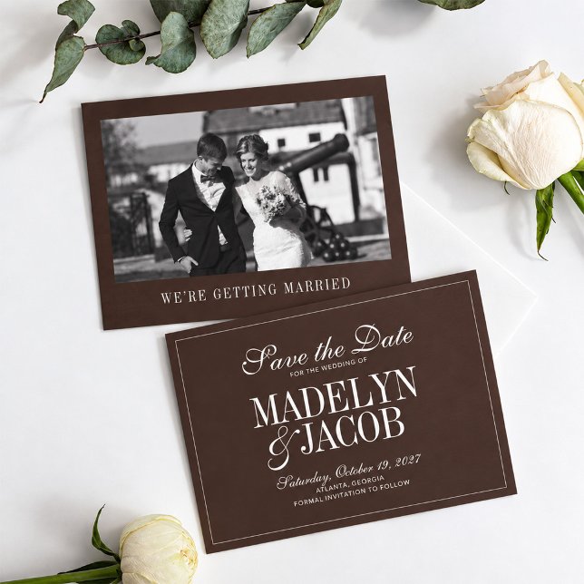 Save The Date Mariage Classique Marron Épargnez la Date (Créateur téléchargé)