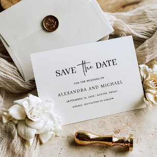Save The Date Mariage Classique Minimaliste Noir et Blanc