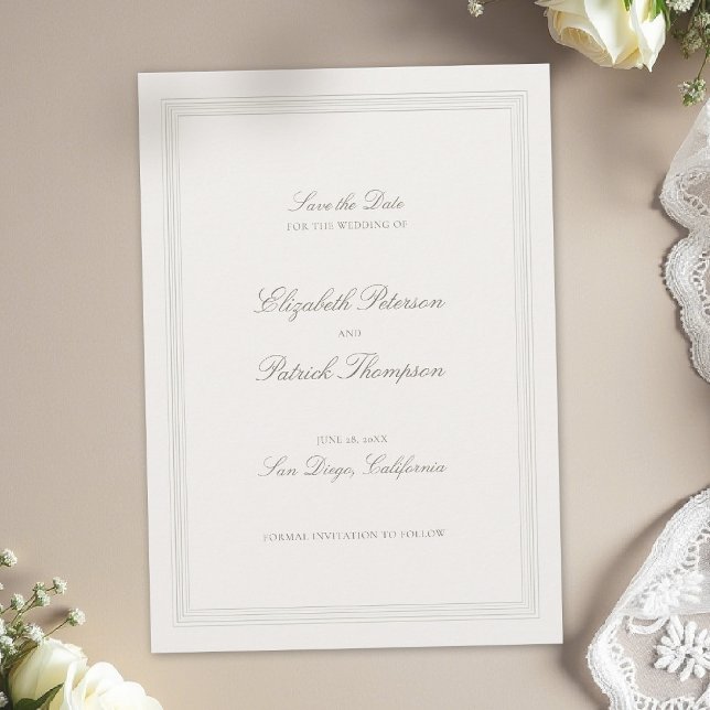 Save The Date Mariage Classique Moderne Élégant Formel Triple Éc (formal wedding save the date modern classic triple frame faux embossed black tie ecru traditional)